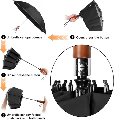 Miniatura 3 de Lejorain Golf Large Inverted Umbrella - Black Big Windproof Heavy Duty Upside Down 46/50/54 Inch Compact Reverse Car Automatic Folding Reflective