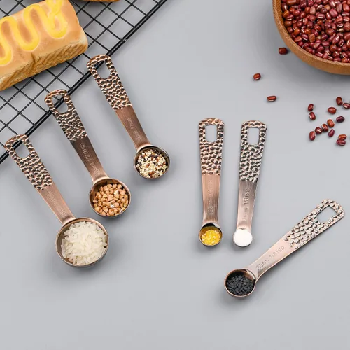 Miniatura 7 de Juego de tazas y cucharas medidoras de cobre para hornear y cocina, juego de tazas y cucharas medidoras de acero inoxidable, 5 tazas medidoras secas
