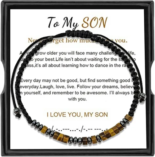 Pulsera con código morse, regalos de Navidad para hijo, nieto, hija, nieta, sobrino, regalo de cumpleaños inspirador Tiger Eye Stone