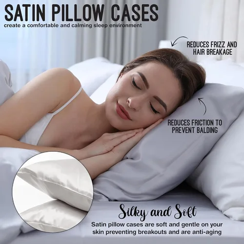Miniatura 6 de Sweet Jojo Designs Juego de 2 fundas de almohada de satén (floral bohemio gris) para niñas, cabello y piel, suaves, sedosas, brillantes
