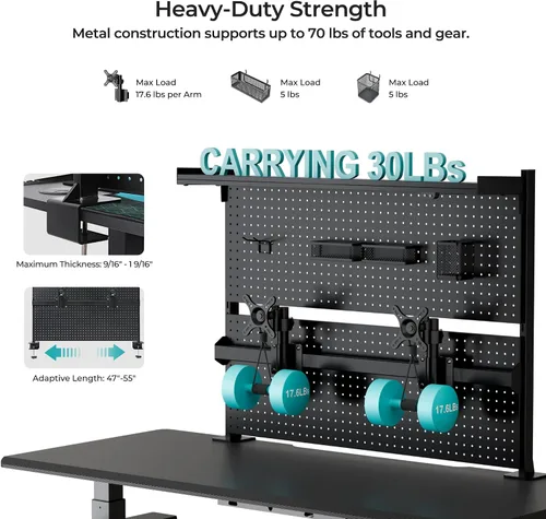Miniatura 4 de EUREKA ERGONOMIC Tablero de clavijas con soporte para dos monitores, tablero de clavijas de acero para escritorio, accesorios para computadora