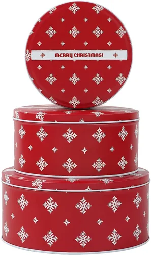 Latas de galletas de caramelo de Navidad, caja de lata pequeña de almacenamiento de alimentos para regalo, metal extra grueso, juego de 3 (nieve