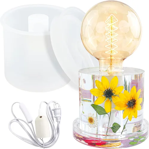 Miniatura 10 de Lámpara de resina de silicona molde cubo soporte de bombilla con enchufe de luz 4.5 pulgadas de alto