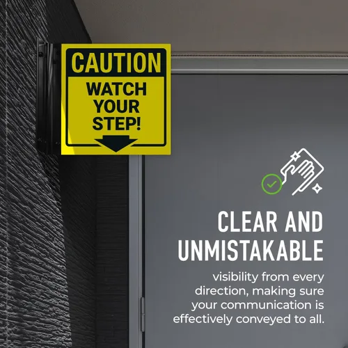Miniatura 4 de Watch Your Step Projecting Letrero de doble cara, 6 x 6 pulgadas, ACM, con accesorio negro satinado, fabricado en Estados Unidos