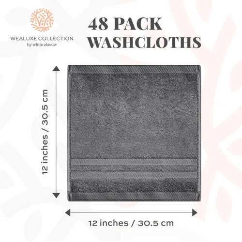 Miniatura 4 de Wealuxe - Paquete de 48 paños de baño 100% algodón hilado en anillo de 21.16 oz/m², altamente absorbentes y suaves, 12 x 12 pulgadas Gris