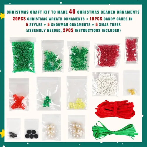Miniatura 3 de Manualidades de Navidad para niños, adultos y familias, kit de adornos con cuentas para hacer corona, bastón de caramelo, árbol de Navidad, muñeco