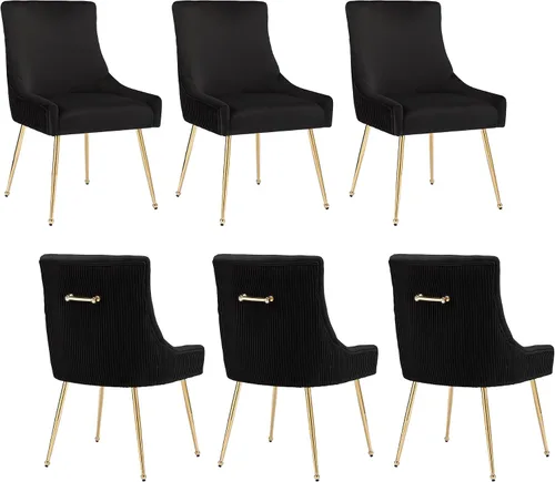 Miniatura 21 de adochr Juego de 2 sillas de comedor modernas con patas de metal dorado, silla de cocina tapizada de terciopelo, respaldo plisado, silla decorativa