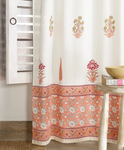 Miniatura 5 de Madhu International Cortinas bohemias – Juego de 2 paneles de algodón estampado floral para sala de estar, tapiz con bolsillo para barra, cortina