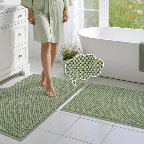 Miniatura 11 de BSICPRO Juego de alfombras de baño 2 piezas - Tapetes de baño de chenilla antideslizantes - Gruesa y suave alfombra absorbente de salvia para baño