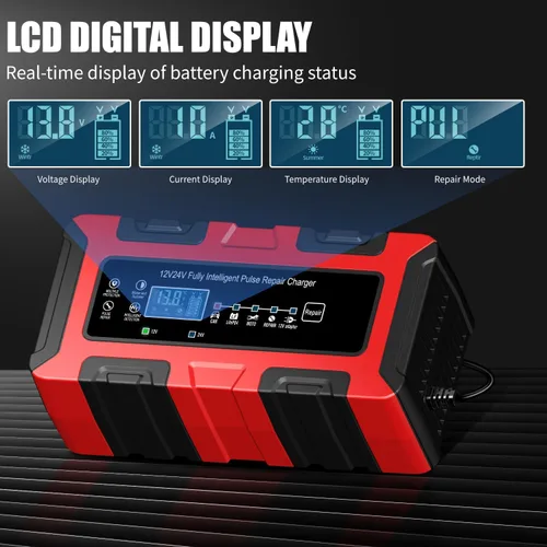 Miniatura 4 de Cargador de batería inteligente de coche de 12 V/24 V, mantenedor de 10 amperios y cargador de goteo, desulfatador con compensación de temperatura