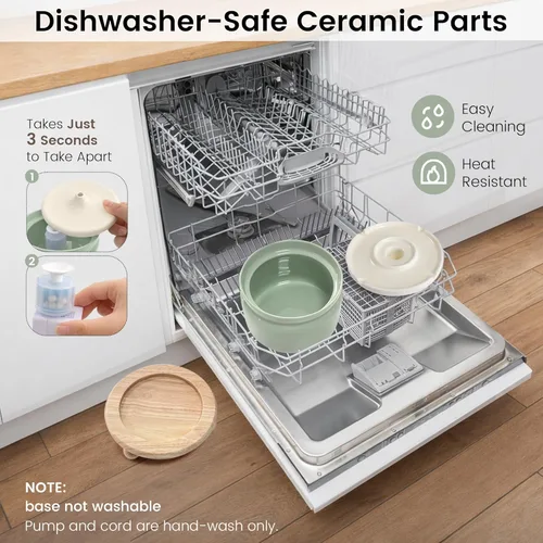 Miniatura 6 de Fuente de agua de cerámica para gatos, fuente automática para beber mascotas de 1 litro/32 onzas, bomba silenciosa alimentada por USB, triple Crema