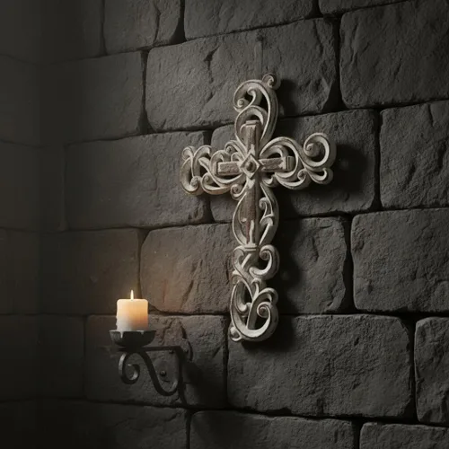 Miniatura 6 de Comfy Hour Cruz ornamentada para colgar en la pared, decoración religiosa dorada de estilo antiguo, placa de resina hueca con acabado artesanal