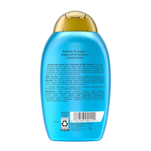 Miniatura 9 de OGX Acondicionador Extra Potente Hidrata y Repara + Aceite de Argán de Marruecos para cabello seco y dañado, aceite de argán prensado en frío