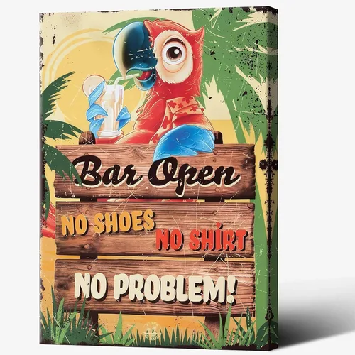 Miniatura 26 de Póster de decoración de bar Tiki con texto en inglés "Don't Worry, Be Happy Parroth", póster hawaiano para decoración del hogar, adecuado para Multi