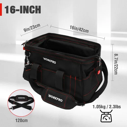 Miniatura 5 de WORKPRO W081022A - Bolsa de almacenamiento de herramientas de boca ancha con base de goma resistente al agua, 16 pulgadas