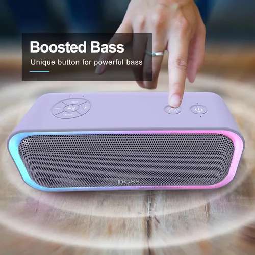 Miniatura 3 de DOSS SoundBox Pro Altavoz Bluetooth, sonido estéreo de 20 W, graves extra activos, tiempo de reproducción de 20 horas, luces multicolores, Púrpura