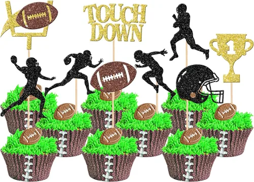 Miniatura 8 de 36 piezas de adornos para cupcakes de pelota de rugby, trofeo de fútbol americano, selecciones de cupcakes de fútbol americano, decoración
