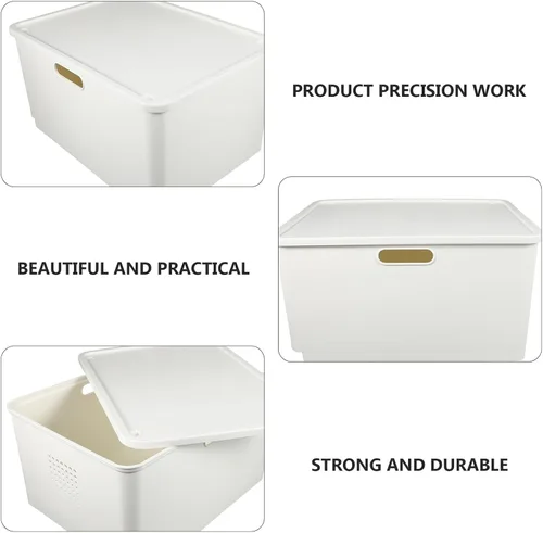 Miniatura 5 de Caja de almacenamiento de plástico portátil con tapa, contenedor organizador mediano y ancho para suministros para el hogar, contenedor multiusos