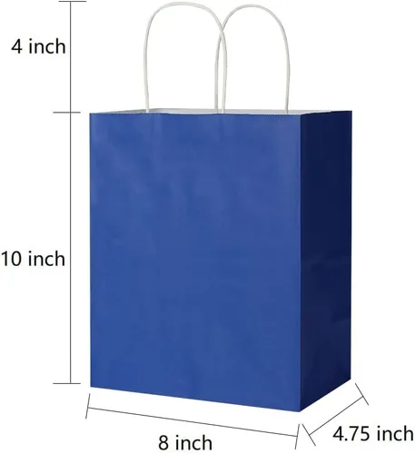 Miniatura 2 de Oikss Paquete de 100 bolsas de papel kraft medianas de 8 x 4.75 x 10 pulgadas con asas a granel para cumpleaños, bodas, fiestas, comestibles, Azul