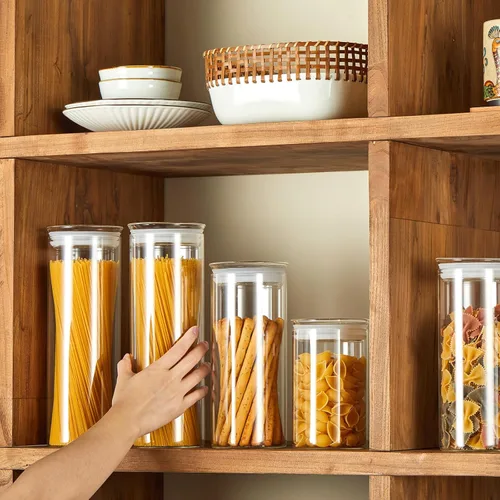 Miniatura 8 de Zens - Juego de tarros de vidrio modernos para almacenamiento de alimentos de 2 piezas, tarros transparentes de vidrio de 50 oz con tapas