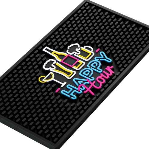 Preboun Tapete de bar para encimera con patrón fluorescente de goma gruesa antideslizante negro para café, cocina, restaurantes, entretenimiento en