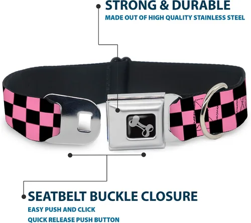Miniatura 4 de Collar de perro Buckle-Down Checker negro/rosa bebé, multicolor, "1" ancho - se adapta a cuello de 9-15" - pequeño