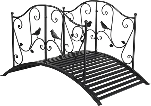 Outvita Puente de jardín de metal de 4 pies para exteriores, elegante puente decorativo con acabado en polvo y barandilla de seguridad para patio,