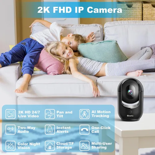 Miniatura 2 de Cloarks Cámara de seguridad panorámica/inclinable 2K, cámaras de interior WiFi para seguridad del hogar con detección de movimiento AI, cámara