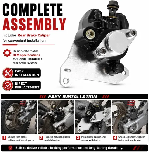 Miniatura 4 de Hoypeyfiy Repuesto de pinza de freno trasera para Honda TRX400EX Sportrax 400 1999-2004, conjunto de pinza de freno trasero ATV, reemplazo ED-1043