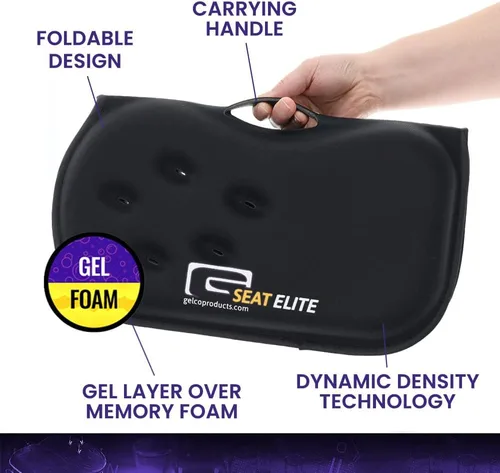 Miniatura 5 de GSeat Elite - Cojín ortopédico de gel y espuma para asiento de coxis, espalda, coxis, próstata, posnatal y ciática, color negro