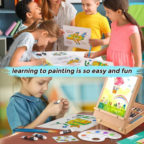 Miniatura 6 de Inburit Juego de Pintura de Arte con Caja de Caballete de Madera, 24 Colores de Pinturas Acrílicas, 8 Pinceles, 6 Paneles de Lienzo Kit de 54