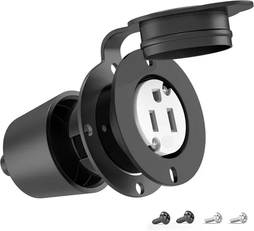 Miniatura 3 de Toma de corriente con brida NEMA 5-15R - 110 V/120 V, 15 amperios, receptáculo de enchufe hembra redondo individual, resistente a la intemperie