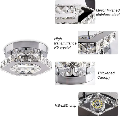 Miniatura 7 de Mini candelabro LED de cristal, iluminación empotrada, lámpara de techo moderna de cristal para pasillo, bar, escalera, cocina, dormitorio