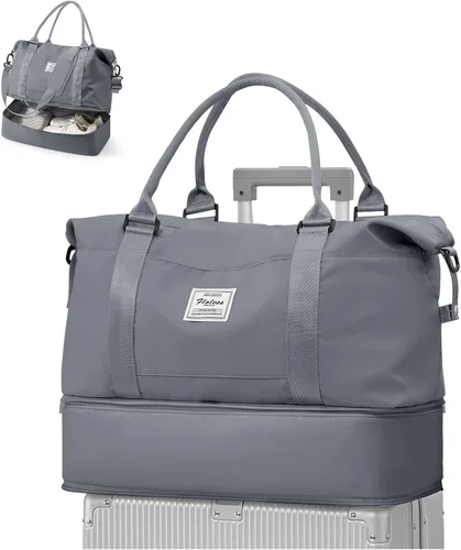 Miniatura 8 de VECAVE Bolsa de viaje para mujer, bolsa deportiva para gimnasio, E20-Púrpura profundo, Grande, Bolsa de viaje