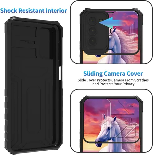 Miniatura 937 de Funda para Samsung Galaxy S22 Ultra 5G, Galaxy S22 Ultra con cubierta de cámara deslizante, funda resistente de doble capa con función atril Black