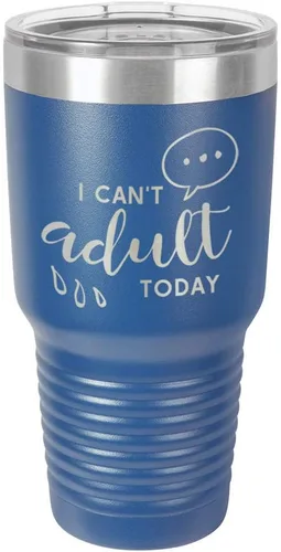 Miniatura 12 de Vaso grabado con texto en inglés "I CAN'T ADULT TODAY", de acero con recubrimiento de polvo grabado con láser, taza de viaje con camello polar sin