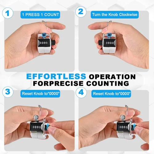 Miniatura 7 de TESEAS Clicker Counter - Contador manual de mano, contador de 4 dígitos, paquete de 2 contadores mecánicos de mano, clickers para pitch, umpire