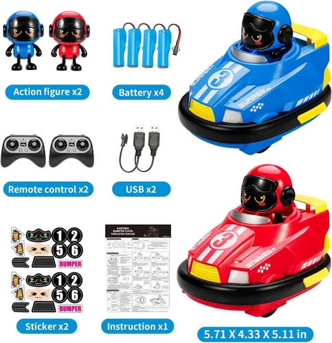 Miniatura 2 de bessome Paquete de 2 Lindos Autos Chocadores con Control Remoto de Dibujos Animados para Niños Pequeños - Mini Autos RC con Luz y Sonido y Rotación