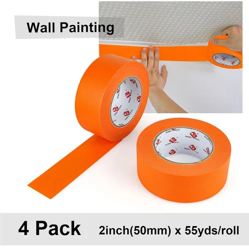 Miniatura 3 de BOMEI PACK Cinta adhesiva para pintores naranja de 2 pulgadas, cinta de enmascaramiento adhesiva naranja mediana de 2 pulgadas x 55 yardas