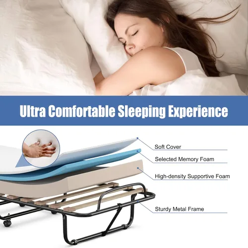 Miniatura 5 de Cama plegable con colchón de 3 pulgadas, juego de cama portátil individual pequeño con marco de cama de metal, cuna plegable con colchón de espuma
