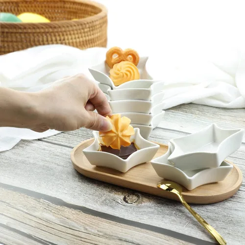 Miniatura 4 de SOCOSY Plato de cerámica multiusos en forma de estrella blanca para condimentos, platos para sushi, aperitivos, platos para servir platos