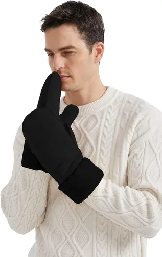 Miniatura 4 de Surblue Manoplas de gamuza de oveja de invierno para hombre, piel de oveja de alta calidad, cálido puño grueso forrado de lana de cordero