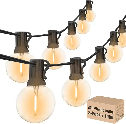 Miniatura 9 de Achin - Cadena de luces para exteriores de 100 pies G40 Globo de patio, luces LED impermeables al aire libre con 50+2 bombillas LED irrompibles