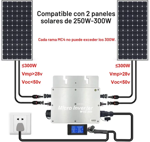 Miniatura 5 de Y&H Micro inversor de conexión a red solar de 600W con pantalla de visualización de monitoreo de datos AC impermeable IP65 MPPT DC28-50V Entrada PV