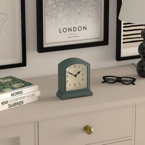 Miniatura 4 de JONES CLOCKS® Tavern - Reloj de repisa Diseño moderno de arco superior Verde espárragos Estilo clásico contemporáneo para escritorio, mesa