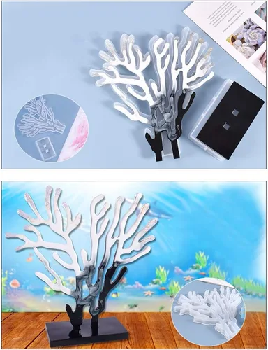 Miniatura 3 de 3 moldes de resina de arrecife de coral, molde de silicona de algas marinas con soporte, moldes de epoxi, soporte de exhibición de joyas