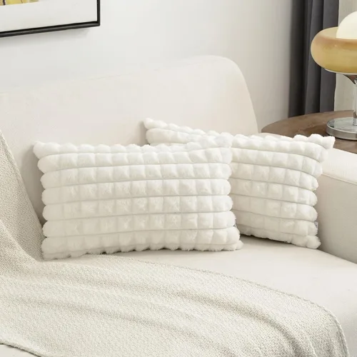 Miniatura 17 de FUTEI Juego de 2 fundas de almohada decorativas burdeos de 22 x 22 pulgadas, fundas de cojín cuadradas color rojo vino, a cuadros de piel sintética