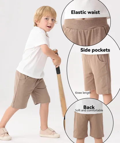 Miniatura 3 de GFQLONG Paquete de 3 pantalones cortos deportivos de algodón para niños pequeños, pantalones cortos de verano para niños pequeños