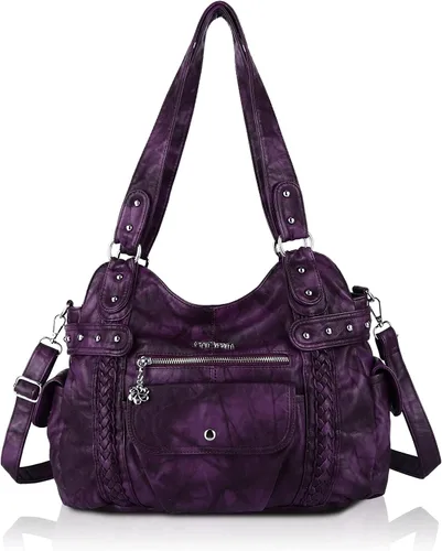 Miniatura 169 de Angel Barcelo - Bolsa de hombro amplia para mujer, diseño Hobo, cuero lavado