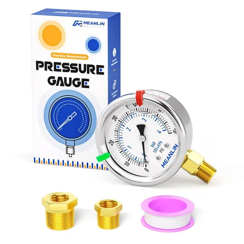 Miniatura 16 de MEANLIN MEASURE Medidor de presión de acero inoxidable con relleno de líquido bajo de 0 ~ 15 psi, esfera de cara NPT de 2 pulgadas para agua